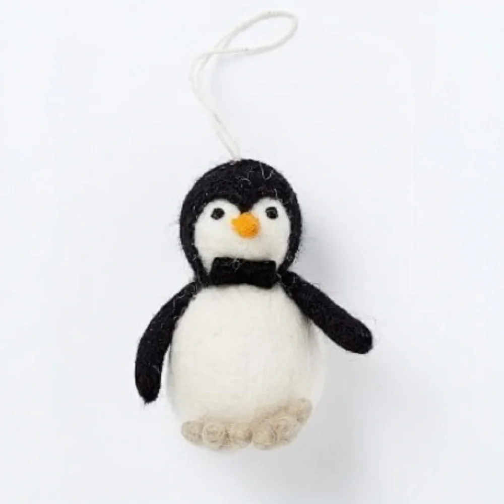 NWT West Elm Penguin Christmas Ornament Felted Wool